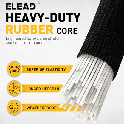 Bungee Cord Roll with 40-Piece Adjustable Hooks, 1/3" x 65ft Heavy Duty Outdoor Bungee Cords, Marine Grade Black Super Elastic Cord with Carabiner Hooks for Cargo, Camping, Bike Racks, Tents