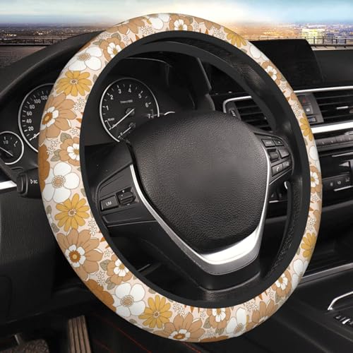 Retro Flowers Steering Wheel Cover for Men Women Universal Car Accessories 15 Inch Neoprene Auto Interior Decor - color: Retro Flowers