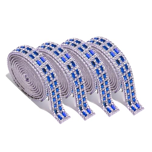 ZMD 4Rolls Self Adhesive Crystal Rhinestone Ribbon, Rhinestone Strips Glass Sticker for Crafting, Bling Diamond Rhinestone Tape Gemstone Sticker for DIY Arts Crafts, Car Phone Decoration, Dark Blue - color: Dark Blue