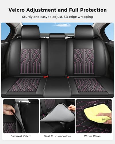 Huidasource Automotive Seat Covers, Leather Seat Cover Universal Fit for Most Cars Sedans SUVs Trucks, Airbag Compatible, Cup Holder Access, Easy Install, Wipes Clean, Wear-Resistant, Black&Purple - color: A-Black&Purple, size: 5pcs Full Set