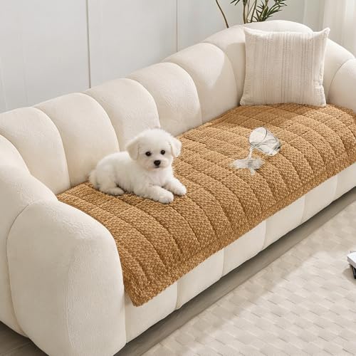 Waterproof Sofa Covers for Pets, Non Slip Fuzzy Couch Cover, Dog Furniture Bed Protector, Soft Plush Sofa Slipcover (Brown, 29"x59") - color: Brown, size: 29" x 59"