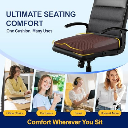 kingphenix Car Seat Cushion – Memory Foam Pad for Driving Comfort – Boosts Height and Relieves Coccyx & Lower Back Pain – Car, Truck, Office Chair (Leather & 4D Mesh Brown) - color: Leather & 4d Mesh Brown