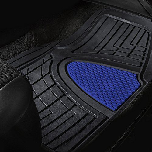 FH Group Premium Liners Tall Channel Trimmable All Weather Rubber Full Set Car Floor Mats (Blue) w. Trimmable All-Season Cargo Liner (Black) - Universal Fit for Cars Trucks and SUVs - color: Blue, style: With Cargo Mats