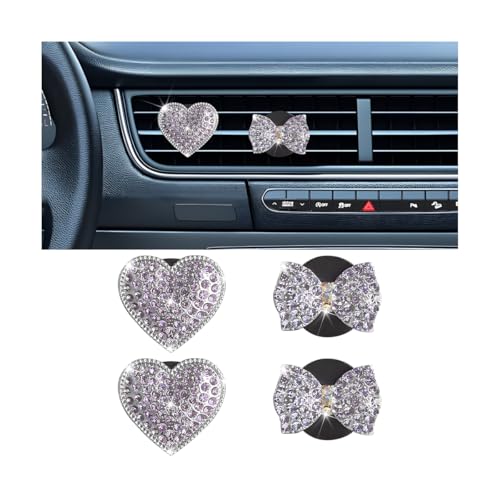 Bling Car Air Vent Clip, 2PCS Crystal Rhinestone Diamond Automotive Heart Shape Clip Charm, Cute Sparkling Vehicle Interior Decoration Accessories, Universal for SUV Sedan Trucks (Purple) - color: Purple