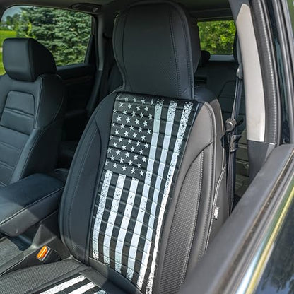 MASQUE American Flag Seat Cover – Premium PU Leather, Waterproof & Easy Clean, Universal Fit for Cars, SUVs & Trucks, Airbag Compatible, Cushioned Comfort, Black & White USA Patriotic Design - size: Single Front, style: Seat Cover