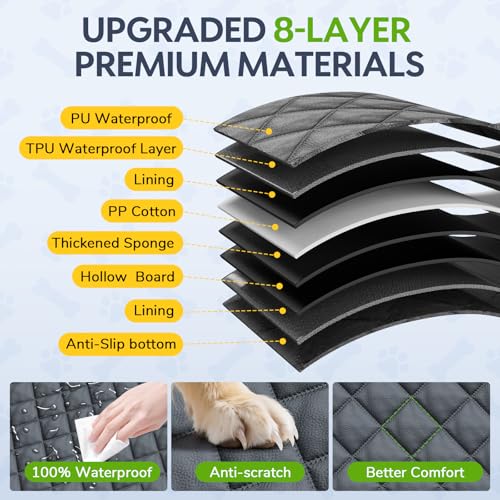 Dog Car Seat for Large Dogs — Hard Bottom Back Seat Extender for Dogs Supports 110lbs — Half Size Dog Car Hammock Passenger Friendly Waterproof PU Leather Pet Travel Bed for SUV Truck & Vehicle