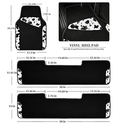 CAR PASS Waterproof Universal 3 Row Car Floor Mats, Cow Print Car Mats Fit for SUV,Vans,sedans, Trucks,Set of 3 Row Vehicles Car Carpet with Heel Pad and Nibs Backing, Cute Women Girly (Black White) - color: Cow Print（3Row）