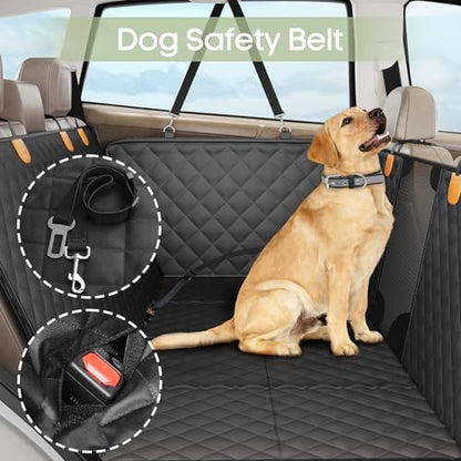 Dog Car Seat Cover for Back Seat, Hard Bottom Back Seat Extender Supports 400lbs, Waterproof Rear Seat Pet Cover, Dog Hammock with Mesh Window for Car SUV