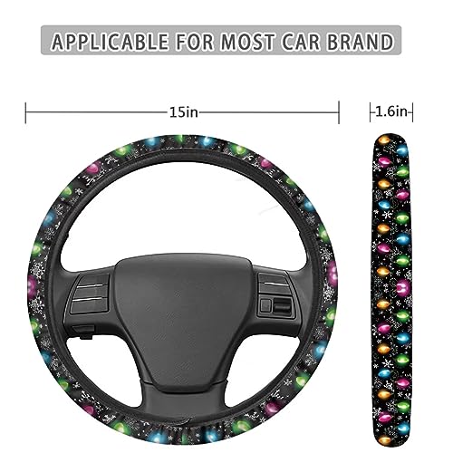 AFPANQZ Christmas Steering Wheel Covers Xmas Lights Print Car Steering Wheel Cover Universal Fit Almost Car Non-Slip Steering Wheel Covers Soft Sweat Absorbing Steering Wheel Protector Cover - color: Christmas Lights