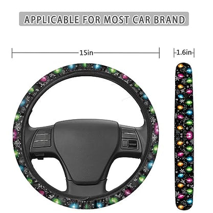 AFPANQZ Christmas Steering Wheel Covers Xmas Lights Print Car Steering Wheel Cover Universal Fit Almost Car Non-Slip Steering Wheel Covers Soft Sweat Absorbing Steering Wheel Protector Cover - color: Christmas Lights