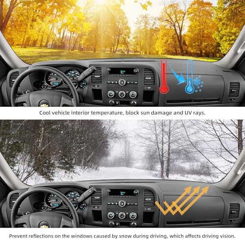 Dashboard Flannel Dash Cover Mat for 2007-2014 Chevy Chevrolet Silverado 1500 2500 3500 LTZ, Flannel Custom Fit Dash Cover with Two Glove Boxes Red Trim (Silverado 07-14, BlackRed, LTZ) - size: Flannel Silverado LTZ 2007-2013 Red Border