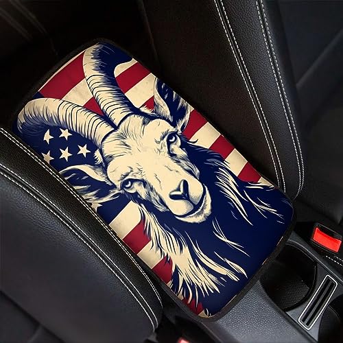 Car Center Console Pad, Universal Waterproof Car Armrest Seat Box Cover, Car Interior Accessories for Most Vehicle SUV Truck Vintage American Flag Goat Car Armrest Pad - color: vintage american flag goat