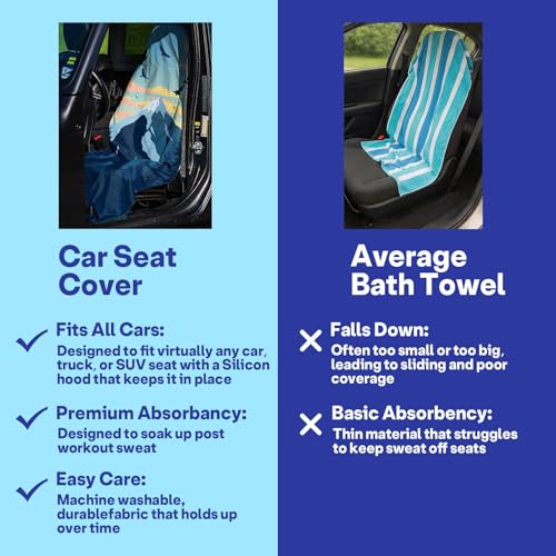 2 Pack Car Seat Towel Covers, Sweat Protector for Front Seats, Premium Thickened Microfiber with Elastic Strap, Breathable & Quick Dry, Machine Washable Cover for Gym Running Universal Fit, Sasquatch