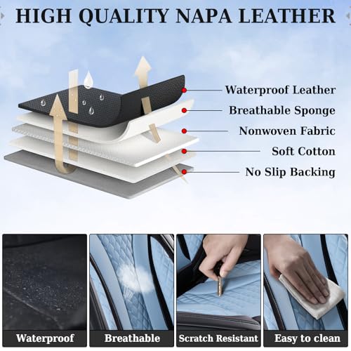 Coverado Car Seat Covers, Back Car Seat Cover, 3-Pieces Leather Seat Cover, Luxury Car Seat Cushion, Luxury Seat Cover Seat Protector Universal Most Cars Trucks SUV - color: Black/Blue