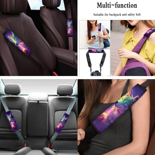 Wolf Rose Moon Print Violet 15 Pcs Car Seat Cover Set, Full Set Car Accessories, Front Rear Seat Covers Steering Wheel Cover Seat Belt Covers Car Coaster - color: Wolf Rose Moon Print Violet