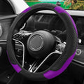 Elastic Stretch Steering Wheel Cover, Warm in Winter and Cool in Summer, Universal 15 inch Microfiber Breathable Ice Silk Anti Slip Car Interior Accessories, Odorless, (Black Purple) - color: Purple