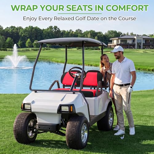 10L0L Golf Cart Seat Covers, Super Comfort Cooler Than Vinyl Seat Cover, Front and Rear Seat Cover for Yamaha EZGO Club Car, No Drilling Breathable Mesh Bench Seat Blanket, Machine Washable - color: Red + Black, style: Front Seat - For EZGO TXT & RXV & Cl
