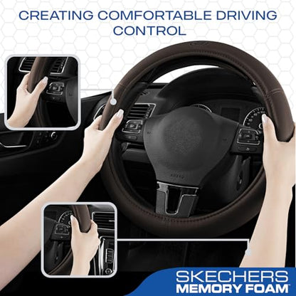 Skechers Memory Foam Steering Wheel Cover,Grade Protein Leather Steering Wheel Cover,Universal Anti-Slip Fit 14" 1/2-15" Car Wheel Cover for Men Women Fit Suvs,Vans,Sedans,Car,Trucks,Brown - color: Brown
