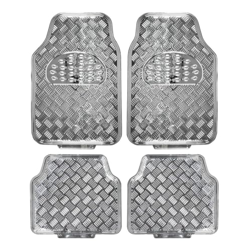 Carxs Full Metal Design Car Floor Mats Heavy Duty Metallic 4pc Front Rear Silver Rubber MT-641 CFMDCFMHDM4FRS