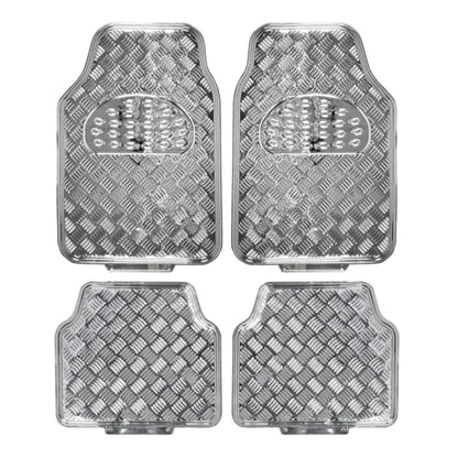 Carxs Full Metal Design Car Floor Mats Heavy Duty Metallic 4pc Front Rear Silver Rubber MT-641 CFMDCFMHDM4FRS