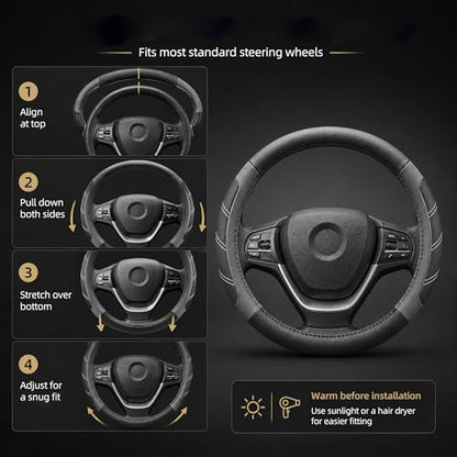 Elantrip Leather Large Steering Wheel Cover 14 1/2 inch to 15 inch Universal, Soft Grip Breathable for Car Truck SUV Jeep Anti Slip Gray - color: Gray, size: 14 1/2 - 15 Inch