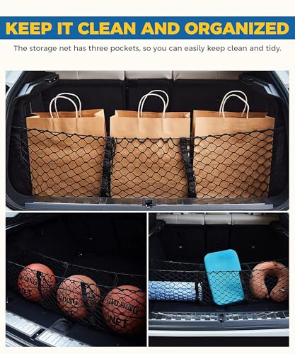 Cargo Net,Cargo Net for SUV,Truck Bed Organizer,Car Accessories Automotive Cargo Nets,3 Pocket Truck Bed Cargo Net,Truck Net Truck Storage,Mesh Storage Net for SUV, Car, Pickup Truck Bed, Etc