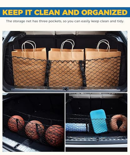 Cargo Net,Cargo Net for SUV,Truck Bed Organizer,Car Accessories Automotive Cargo Nets,3 Pocket Truck Bed Cargo Net,Truck Net Truck Storage,Mesh Storage Net for SUV, Car, Pickup Truck Bed, Etc