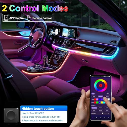 Acrylic Interior Car LED Strip Light with Wireless APP, RGB 18 in 1 with 175 inches 593 LEDs Fiber Optic Ambient Lighting Kits, 16 Million Colors Sound Active Function Car Neon Lights - color: Dreamcolor 18 in 1