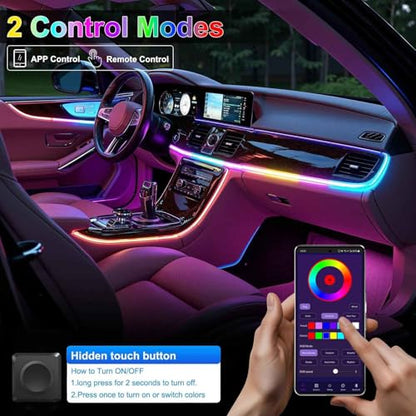 Acrylic Interior Car LED Strip Light with Wireless APP, RGB 18 in 1 with 175 inches 593 LEDs Fiber Optic Ambient Lighting Kits, 16 Million Colors Sound Active Function Car Neon Lights - color: Dreamcolor 18 in 1