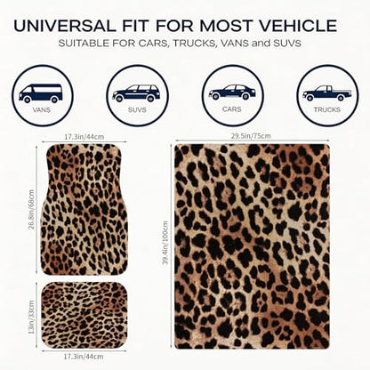 Automotive Floor Mats 5 Pcs, Universal Car Floor Mats, Leopard Print Cargo Liner, Car Accessory for SUVs/Sedan/Wagons, Durable Protective Mat, Trunk Liner for Families/Travel Enthusiasts - style: Bundle 2