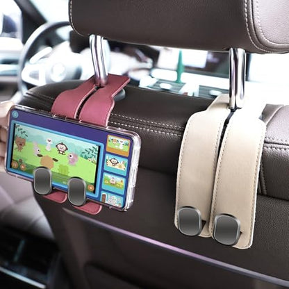 Amelity Universal Car Headrest Hooks, Women’s Car Interior Accessories for Purses Handbags Grocery & Backpacks, Beige 2 Pack - color: Beige