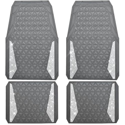 CAR PASS Bling Diamond Car Mats Gray Rubber Floor Mats Full Set Anti-Slip 3D Rhombus Waterproof Trim to Fit Liner Universal Glitter Crystal Sparkly Shining Rhinestone Girl Women SUV Sedan Van All Gray - color: Gray Rubber