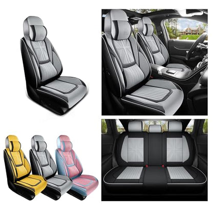 Red Rain Gray and Black Leather Car Seat Cover Waterproof Seat Covers Universal Seat Covers for Cars Full Set with Head Pillows and Lumbar Support (MZ-Gray+Black) - color: MZ-Gray+Black