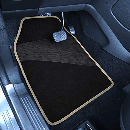 FH Group Color-Trimmed Non-Slip Carpet Car Floor Mats with Rubber Heel Pad – Universal Fit for Sedan, SUV & Truck – Full Set Beige/Black - color: BEIGE