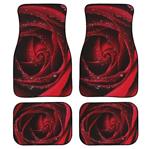 Red Rose Car Floor Mats Universal Close-up Beautiful Red Rose with Water Drops on Petals Blooming Flower Floor Mats for Cars Front Rear Car Foot Mats Rugs Cute Car Accessories for Trucks - color: Red