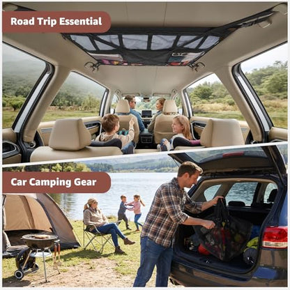 Extra Large Car Ceiling Cargo Net 43.3×27.5 Inch for SUV Minivan Truck Van,Roof Storage Organizer, Overhead Mesh Cargo Holder,Fits Most 4 Handle Vehicles for Road Trip Camping Travel - size: 43.3"×27.5"