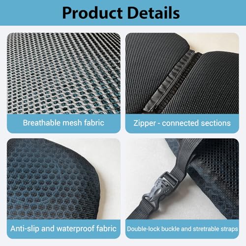 Semi Truck Seat Cushion with Lumbar Support - 2-Pieces Foldable & Separable for Truck Drivers - Pressure Relief & Enhanced Comfort - Heavy Duty Adjustable Car Seat Back Cushion for Men & Women