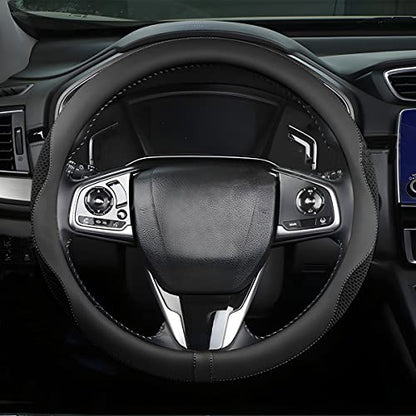 Car Steering Wheel Cover, Microfiber Breathable Ice Silk Leather Steering Wheel Cover Soft Anti-Slip Safety, 15inch Four Season Universal Fits for Most Truck,SUV,Cars (Black Ice Silk) - color: Black Ice Silk