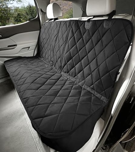 4Knines Dog Seat Cover for Back Seat, Heavy Duty Waterproof Rear Seat Protector for Small Trucks, SUV, Cars - Fits 60/40 Split Bench with Middle Seat Belt, Non-Slip Dog Backseat Cover (Regular, Black)