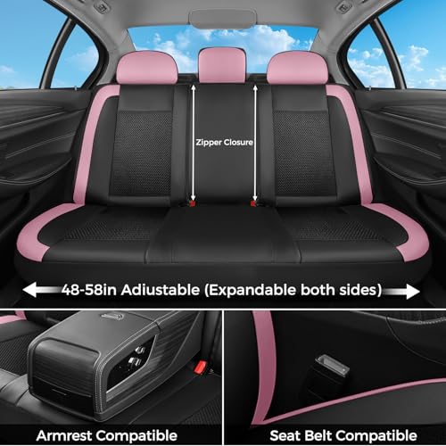 Car Seat Covers Full Set, Universal Seat Cover 5 Seats, Automotive Seat Covers with Mesh Leather, Waterproof Car Seat Protector, Breathable Car Seat Cushion for Most Car SUV Truck, Pink - color: Pink, size: Full set