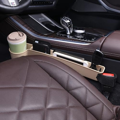 Car Seat Gap Filler, Multifunctional Seat Side Gap Filler with Cup Holder & Organizer, Gap Stopper Universal Fit Car SUV Truck Fill The Gap Between Seat & Console Set of 2 (Beige) - color: Beige