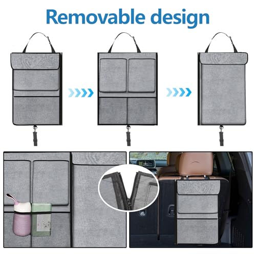 Hovom Car Trunk Organizer, Large Capacity Trunk Organizer for SUV, Detachable Vehicle Seat Back Hanging Storage Organizer with Zippers, Waterproof Car Storage Bag with 7 Pockets (Gray)