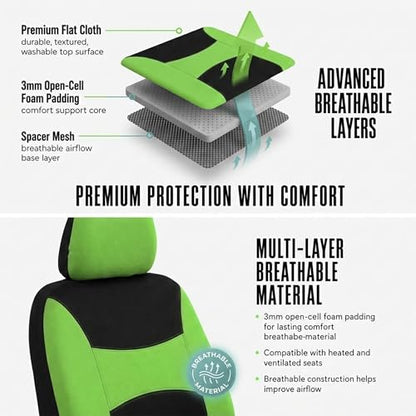 Automotive Seat Covers Green Universal Fit Combo Set with Steering Wheel Cover and Seat Belt Pad fits most Cars, SUVs, and Trucks (Airbag Compatible and Split Bench) FH Group FB030GREEN-COMBO - color: Green
