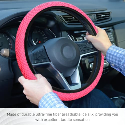 Elastic Stretch Steering Wheel Cover, Steering Wheel Protector, 15 Inch Anti-Slip Breathable Microfiber Ice Silk Protection, Easy Carry, Warm in Winter & Cool in Summer for Cars (Rose Red) - color: Rose Red