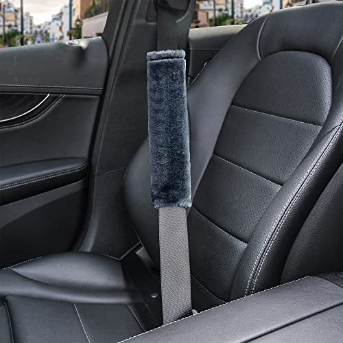 Soft Faux Fur Universal Fit Seatbelt Cover Car Truck SUV Airplane Seat Belt Shoulder Pad for Carmera Backpack Straps Neck Cushion Protector 2 Pack 10.5in Dark Blue Grey