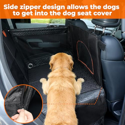KYG Large Dog Car Seat for Large Medium Size Dogs with Cushion, Waterproof Hard Bottom Car Seat Cover for Dogs with 3 Mesh Windows, Foldable Pet Carseat for Cars/SUVs/Trucks