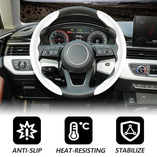 2pcs Universal Fit Carbon Fiber Steering Wheel Cover, Anti-Skid Steering Wheel Cover/Segmented Steering Wheel Protector/Car Interior Accessories (White) - color: White