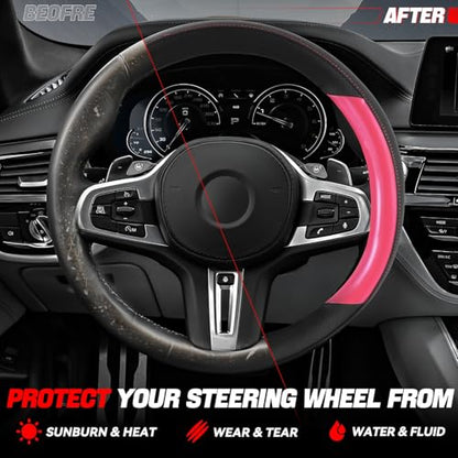 Auto Dynasty Steering Wheel Cover, Breathable Microfiber Leather Car Steering Wheel Protector with Black Red Contrast Stitching, Anti-Slip, [14 1/2 to 15 Inches] Universal Fit Cars Trucks SUVs - color: Contrast Red