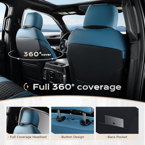 Coverado Blue Front Seat Covers for F150, Full Coverage Waterproof Leather Protectors, Fit Ford F150 2015-2026 & F250 F350 F450 2017-2026 - color: Blue, size: Front