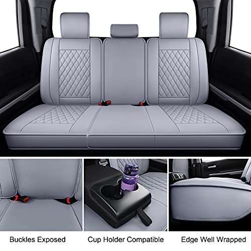 LUCKYMAN CLUB 2007-2021 Tundra Pickup Trucks Car Seat Covers X05-T3 Full Set, Fit SR5 SR Platinum TRD PRO Trims Crew/Crewmax/Extended/Double Cab with Water Proof Faux Leather (Gray Full Set) - color: Gray, size: 2007-2021 Full Set
